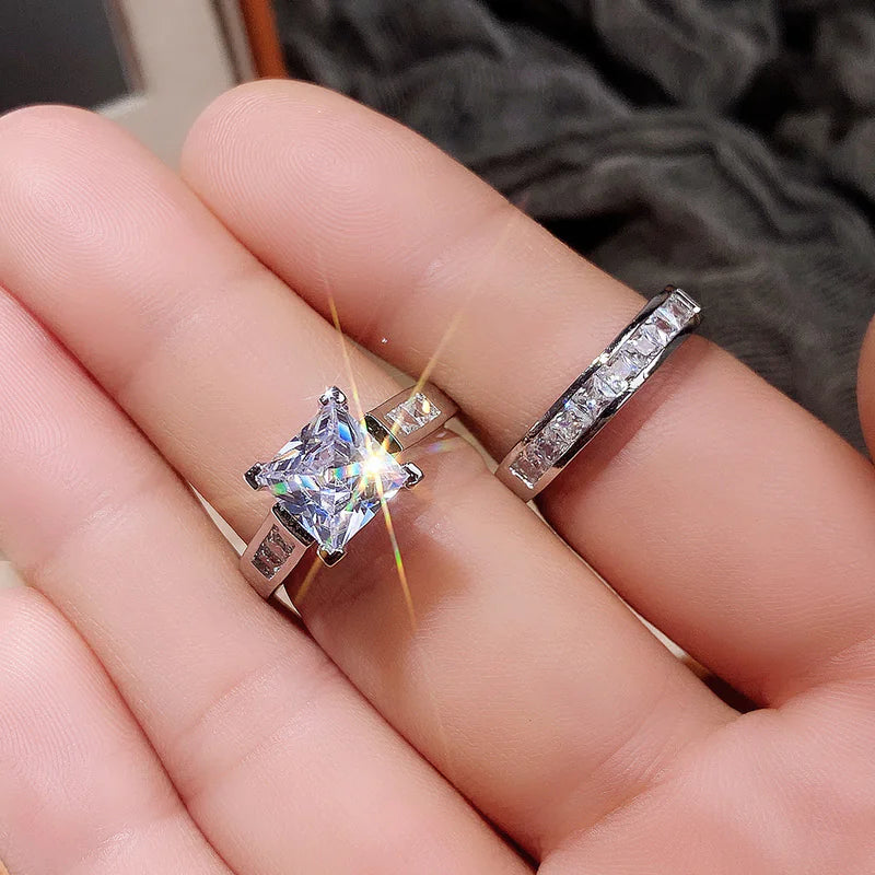 Luxury Square Zirconia Wedding Rings for Couples