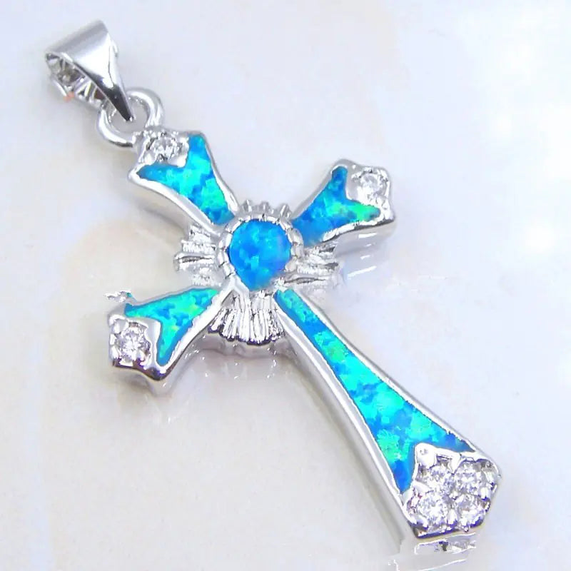 Opal Resin Cross Pendant Necklace Fashion Jewelry