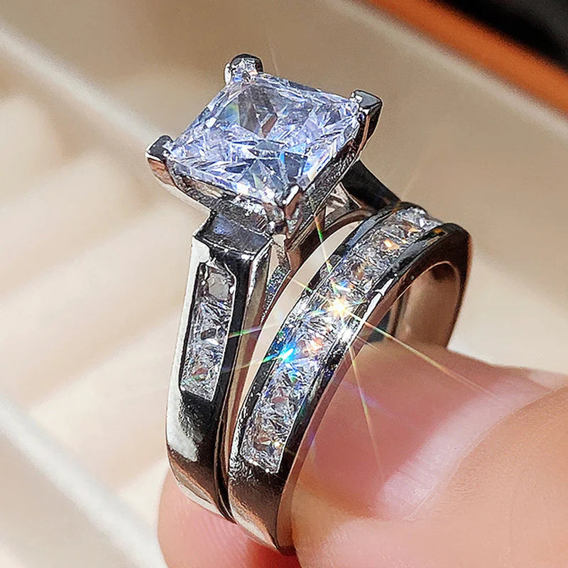 Luxury Square Zirconia Wedding Rings for Couples
