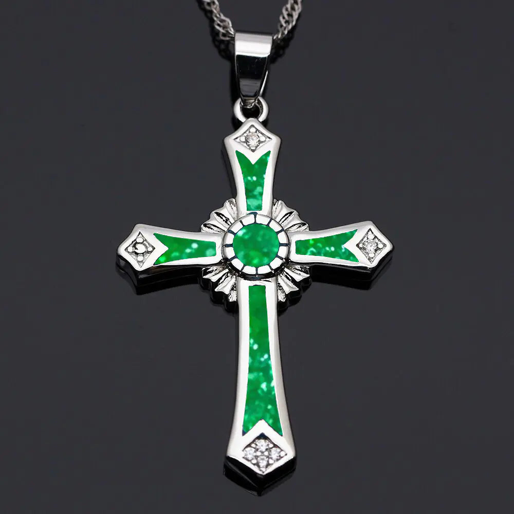 Opal Resin Cross Pendant Necklace Fashion Jewelry