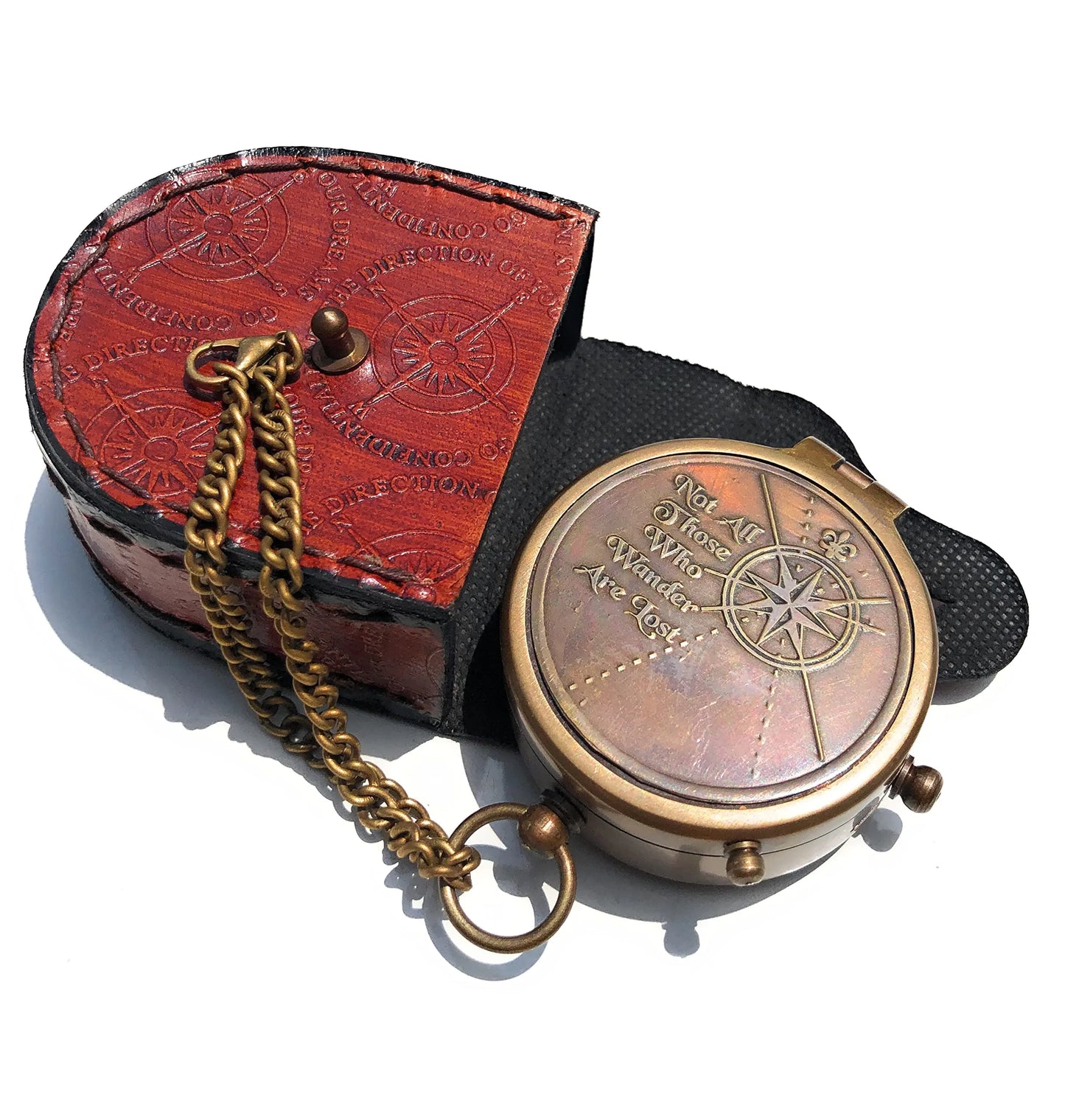 Not All Who Wander Are Lost Engravable Compass - Pocket Compass - Brass Compass with Leather Case - Pirates Compass - Gift Compass - Camping Compass - Confirmation Gift Idea - Baptism Gifts - Keepsake