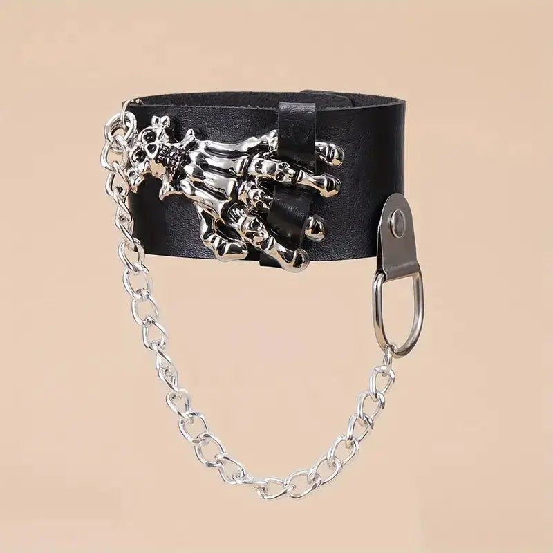 Gothic Skull Hand Design PU Leather Bracelet for Parties