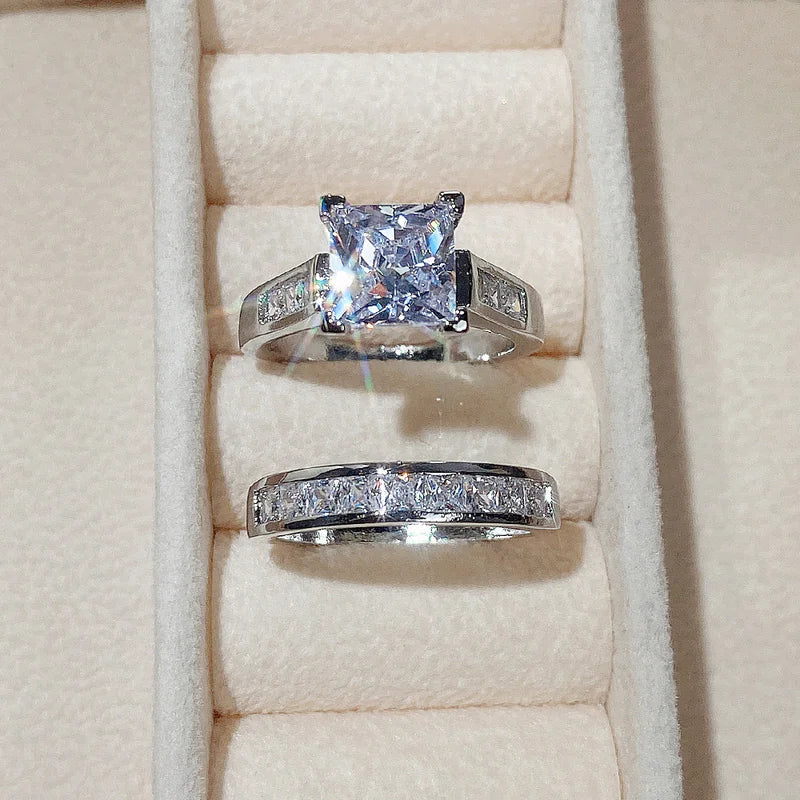 Luxury Square Zirconia Wedding Rings for Couples