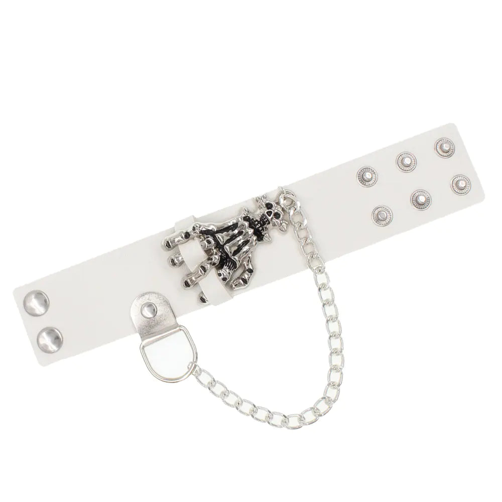 Gothic Skull Hand Design PU Leather Bracelet for Parties