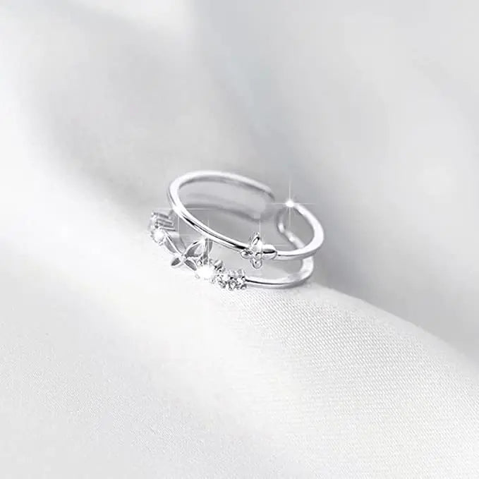 Women's Fashion Double Layer Butterfly Diamond Ring Set