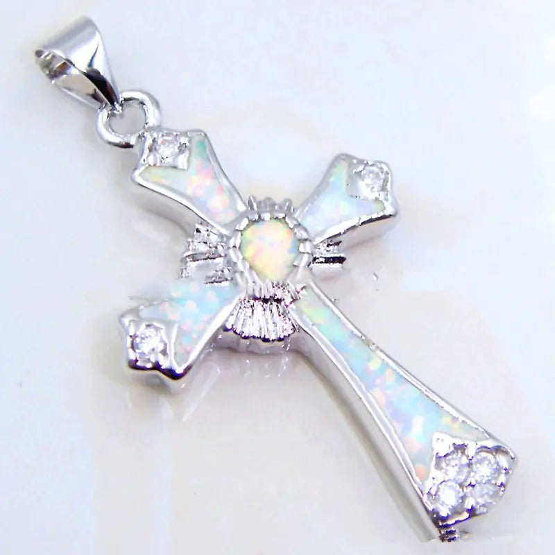 Opal Resin Cross Pendant Necklace Fashion Jewelry