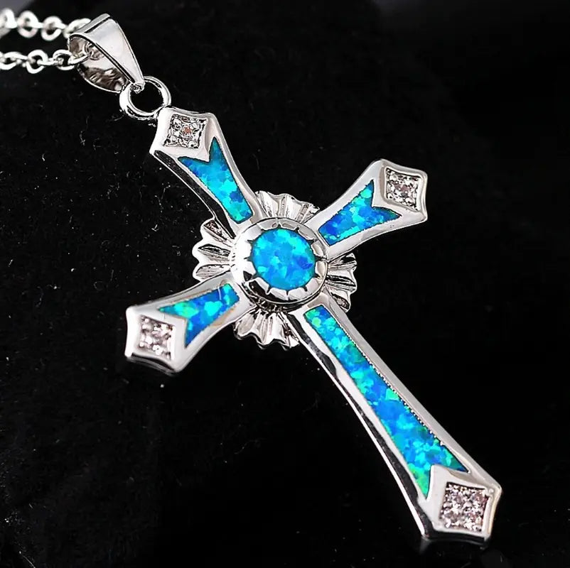 Opal Resin Cross Pendant Necklace Fashion Jewelry
