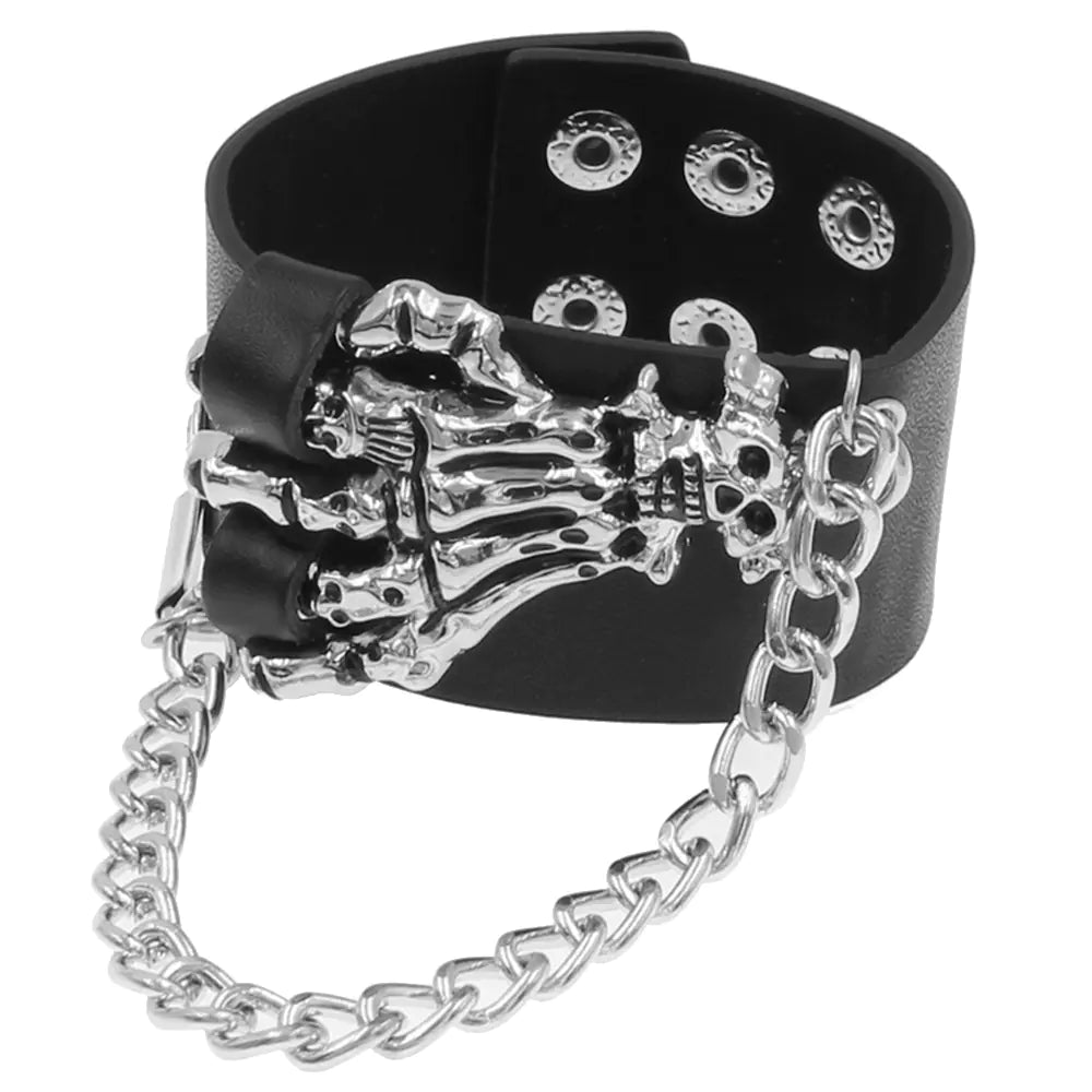 Gothic Skull Hand Design PU Leather Bracelet for Parties