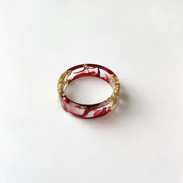 Colorful Handmade Resin Ring with Dried Flowers and Gold Foil