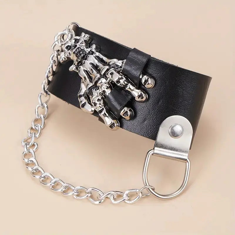 Gothic Skull Hand Design PU Leather Bracelet for Parties