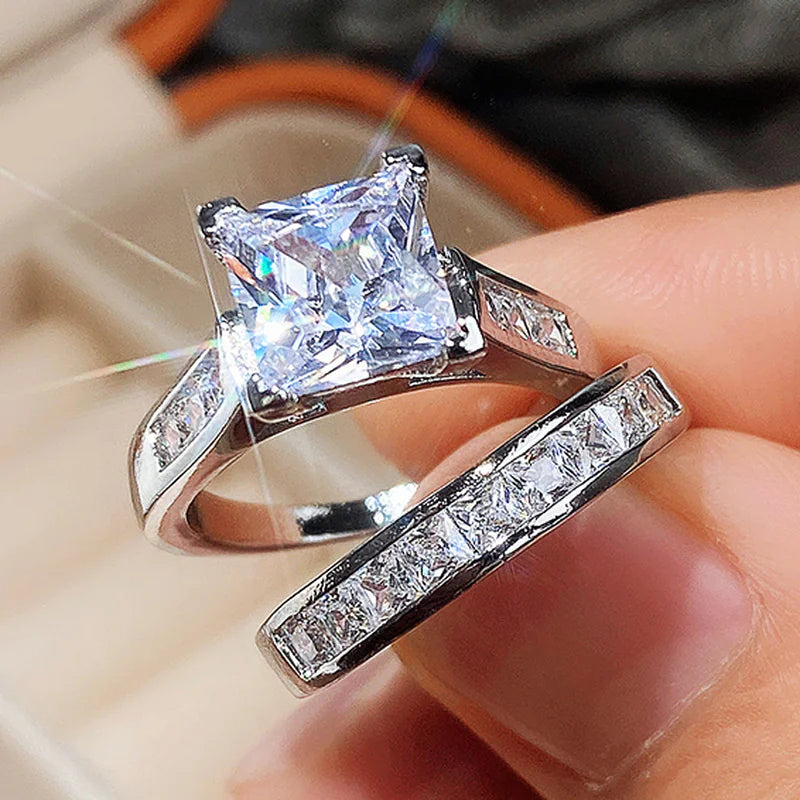 Luxury Square Zirconia Wedding Rings for Couples