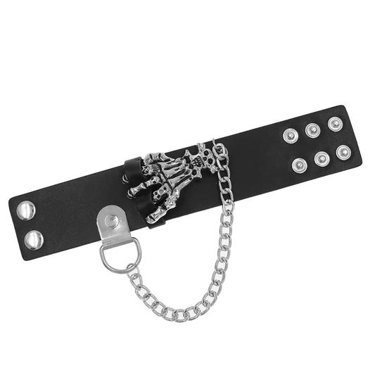 Gothic Skull Hand Design PU Leather Bracelet for Parties