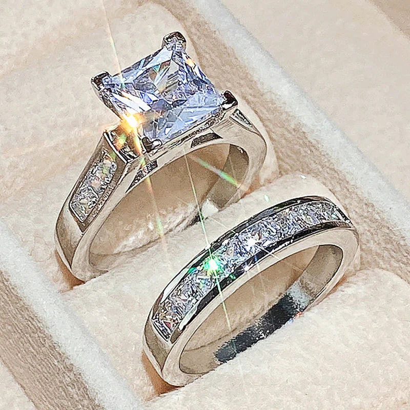 Luxury Square Zirconia Wedding Rings for Couples